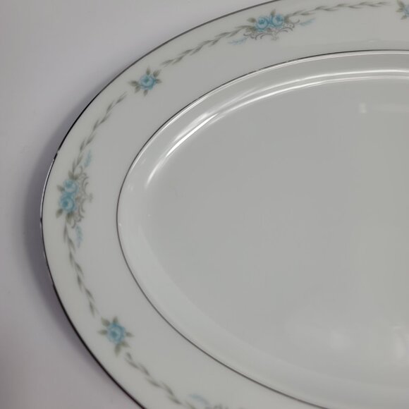 Style House Corsage Serving Platter White with Blue Roses 12 Inch - Picture 2 of 16